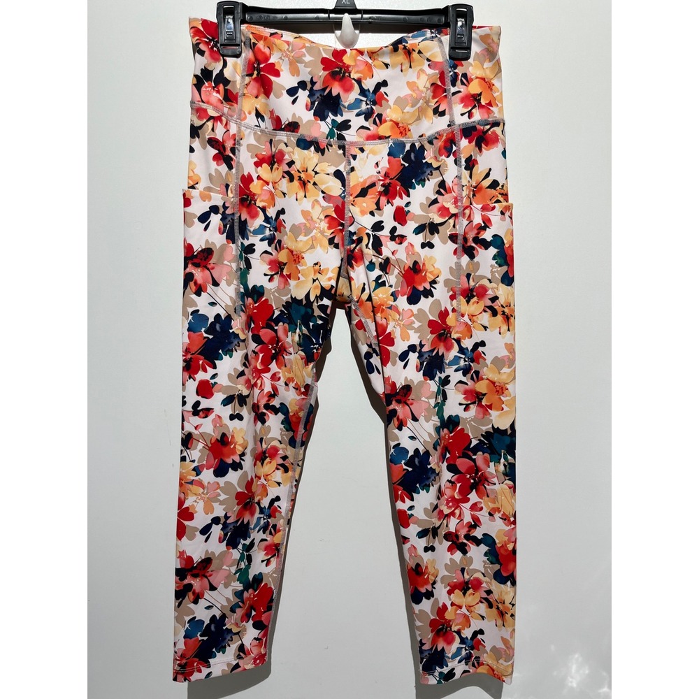 Layer 8 Women‎ Floral Qwick-Dry High Rise Crop Leggings with Pockets Size Large